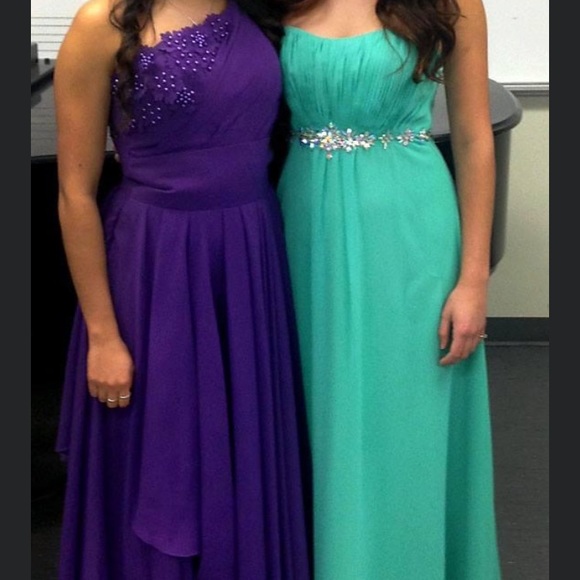 Purple, one shoulder floor length prom dress, teared/layered skirt - Picture 4 of 4